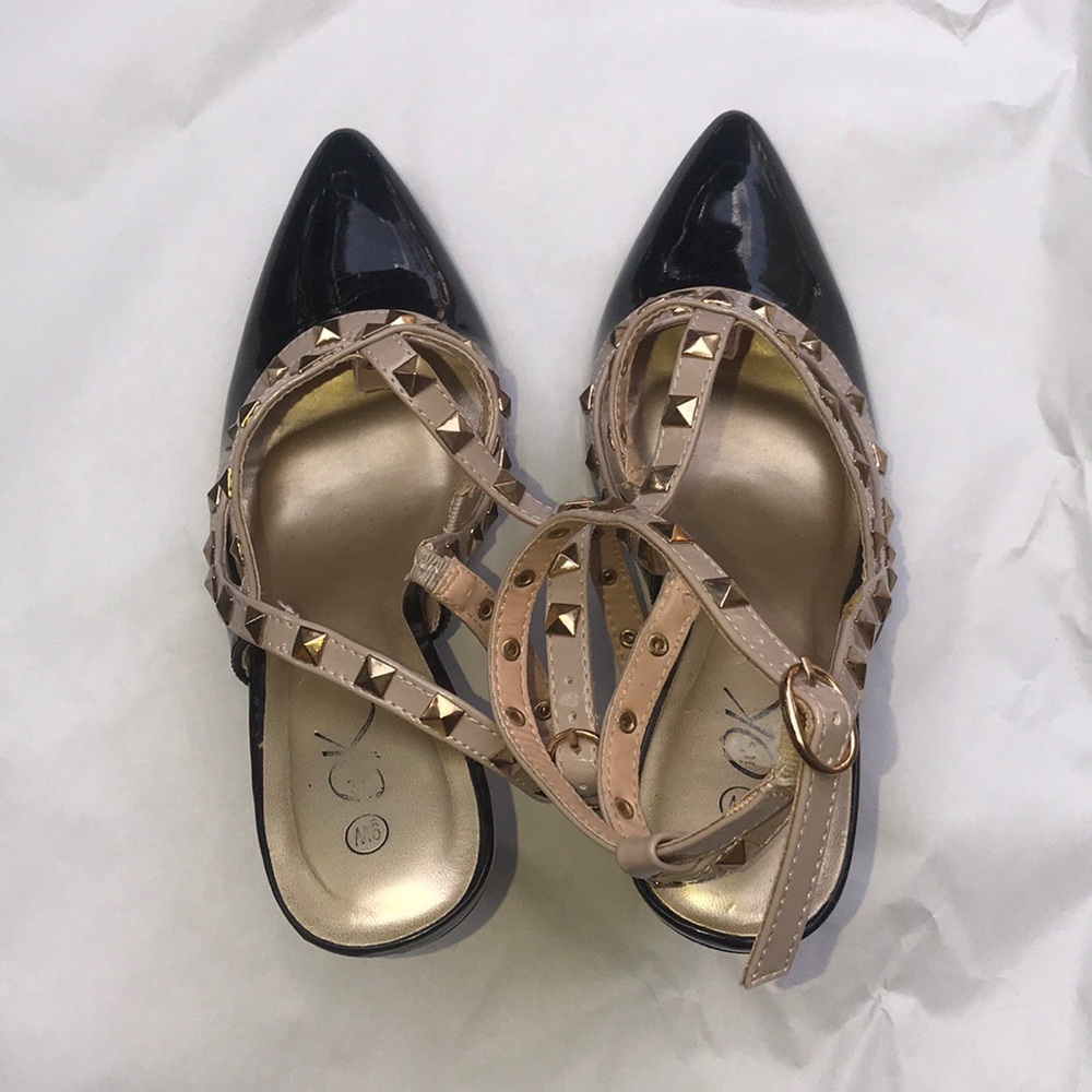 It’s OK ankle strap stud pumps.